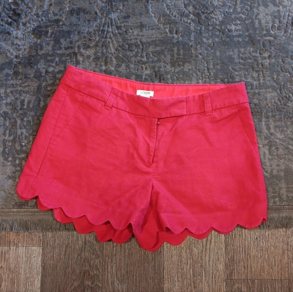 J. Crew Women's Red Linen Cotton Scallop Hem Shorts Sz 4  US - Picture 1 of 5